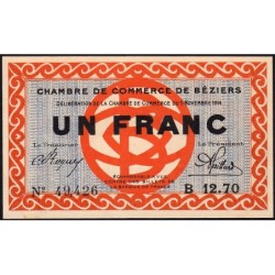 Béziers - Pirot 27-8 - 1 franc - Série B 12.70 - 05/11/1914 - Etat : NEUF
