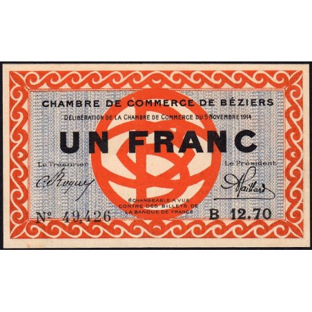Béziers - Pirot 27-8 - 1 franc - Série B 12.70 - 05/11/1914 - Etat : NEUF
