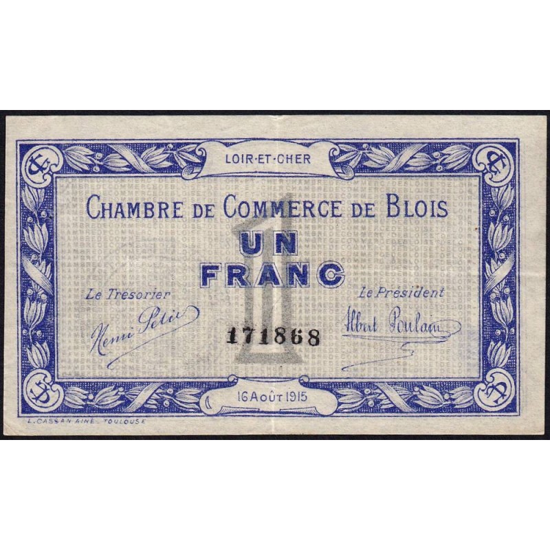 Blois (Loir-et-Cher) - Pirot 28-3 - 1 franc - 16/08/1915 - Etat : TTB