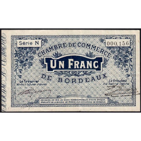Bordeaux - Pirot 30-2 - 1 franc- Série N - 1914 - Etat : TTB