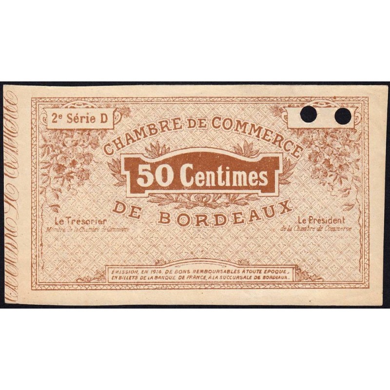 Bordeaux - Pirot 30-5 - 50 centimes - Série D - 1914 - Spécimen - Etat : SPL