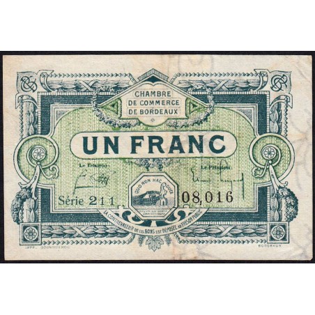 Bordeaux - Pirot 30-26 - 1 franc- Série 211 - 1920 - Etat : TTB-