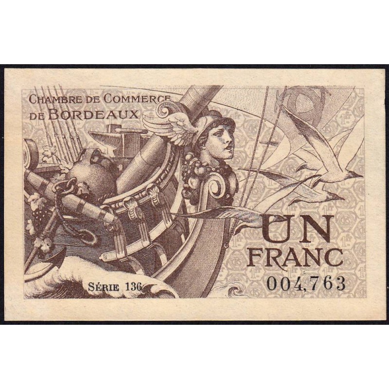 Bordeaux - Pirot 30-30 -1 franc - Série 136 - 1921 - Etat : SUP