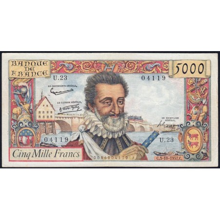F 49-03- 03/10/1957 - 5000 francs - Henri IV - Série U.23 - Etat : TB+