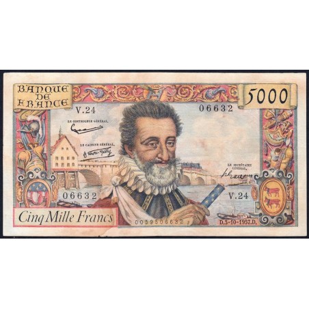 F 49-03- 03/10/1957 - 5000 francs - Henri IV - Série V.24 - Etat : TB-