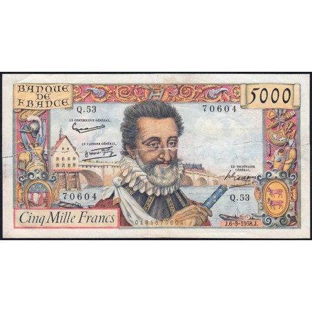 F 49-06- 06/03/1958 - 5000 francs - Henri IV - Série Q.53 - Etat : B-
