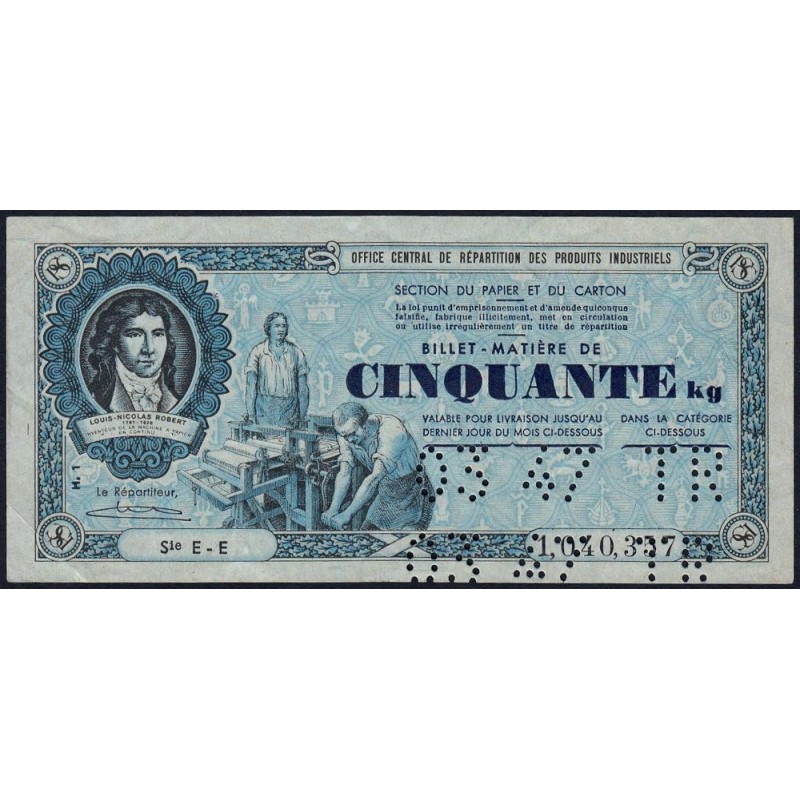 50 kg Papiers et cartons - 31/03/1947 - Code TR - Série EE - Type a4 - Etat : TTB
