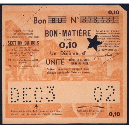 Section du Bois - 0,10 unité - 31/12/1943 - Code 02 - Série BU - Etat : TTB+