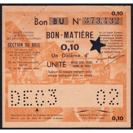 Section du Bois - 0,10 unité - 31/12/1943 - Code 02 - Série BU - Etat : SUP+