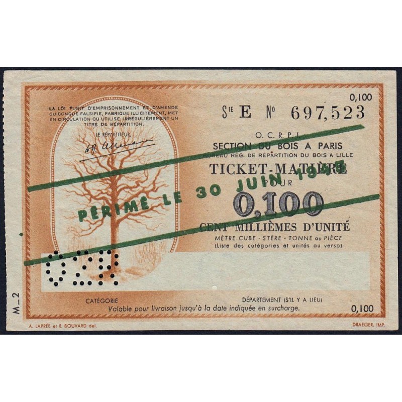 Section du Bois à Paris (Lille) - 0,100 unité - 30/06/1945 - Code 02R - Série E - Etat : SUP