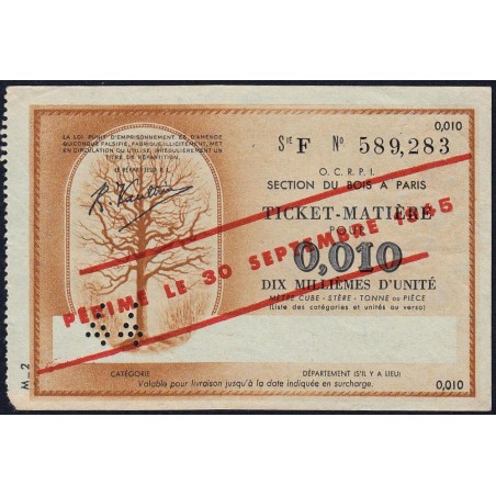 Section du Bois à Paris - 0,100 unité - 30/09/1945 - Code 44 - Série F - Etat : SUP