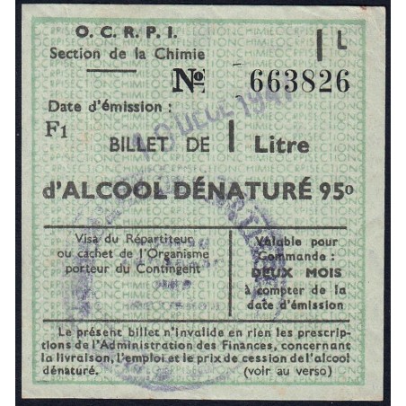 Section de la Chimie - 1 litre alcool dénaturé - 19/12/1947 - Catégorie F1 - Etat : TTB+