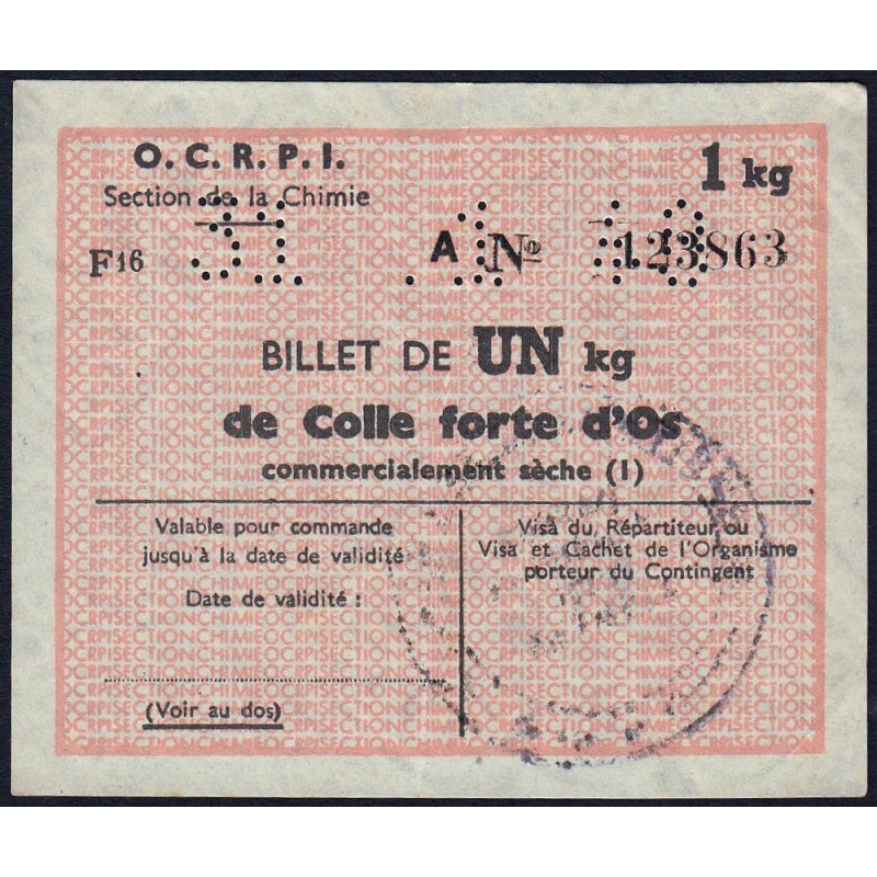 Section de la Chimie - 1 kg colle forte d'os - 31/01/1948 - Catégorie F16 - Série A - Etat : TTB