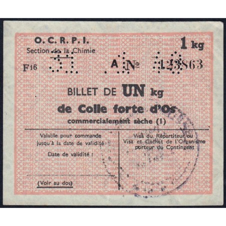 Section de la Chimie - 1 kg colle forte d'os - 31/01/1948 - Catégorie F16 - Série A - Etat : TTB