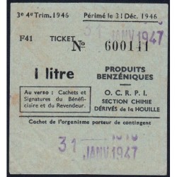 Section de la Chimie - 1 litre produits benzéniques - 31/01/1947 - Catégorie F41 - Etat : TTB