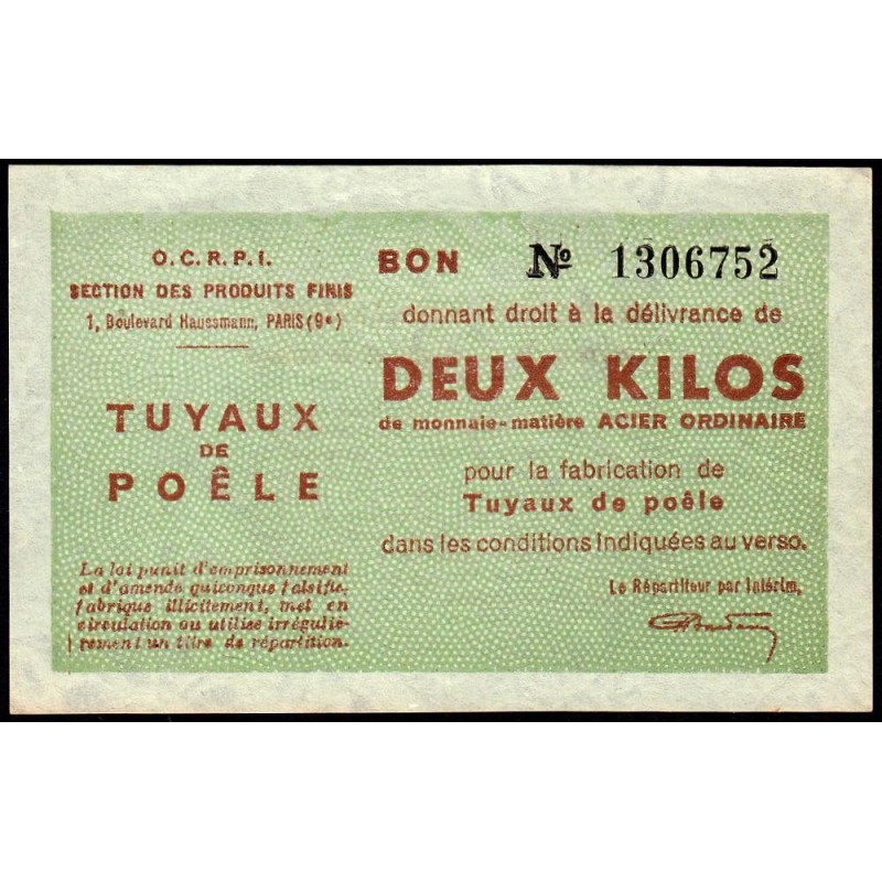 Section des Produits finis - 2 kg tôles minces - Tuyaux de poêle - 1948 - Etat : SUP