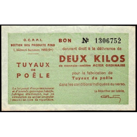 Section des Produits finis - 2 kg tôles minces - Tuyaux de poêle - 1948 - Etat : SUP