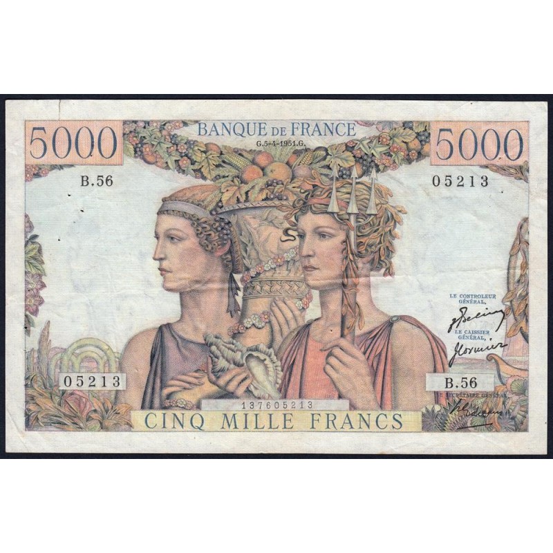 F 48-04 - 05/04/1951 - 5000 francs - Terre et Mer - Série B.56 - Etat : TTB-