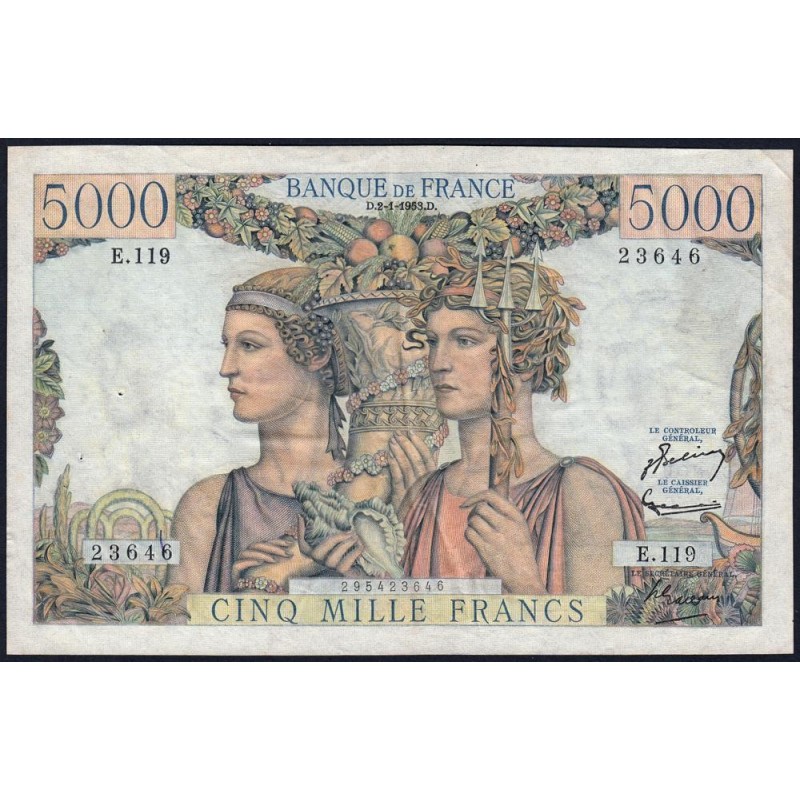 F 48-08 - 02/01/1953 - 5000 francs - Terre et Mer - Série E.119 - Etat : TTB