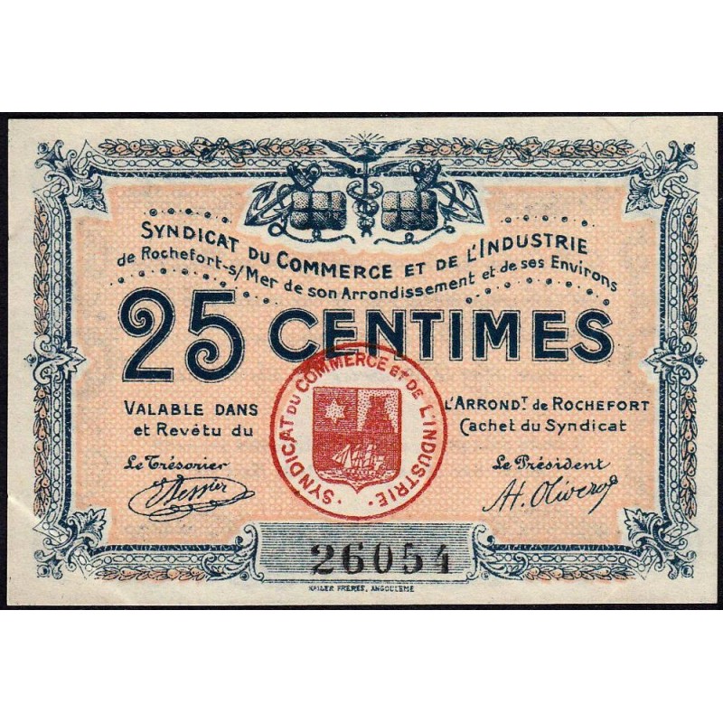 Rochefort-sur-Mer - Syndicat du Commerce et de l'Industrie - 25 centimes - Sans série - Etat : SUP+