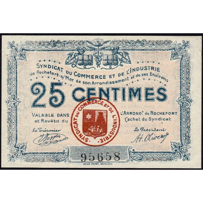 Rochefort-sur-Mer - Syndicat du Commerce et de l'Industrie - 25 centimes - Sans série - Etat : SPL