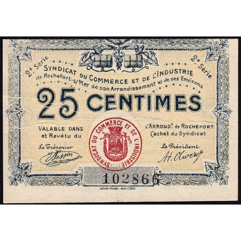 Rochefort-sur-Mer - Syndicat du Commerce et de l'Industrie - 25 centimes - 2e série - Etat : SUP+