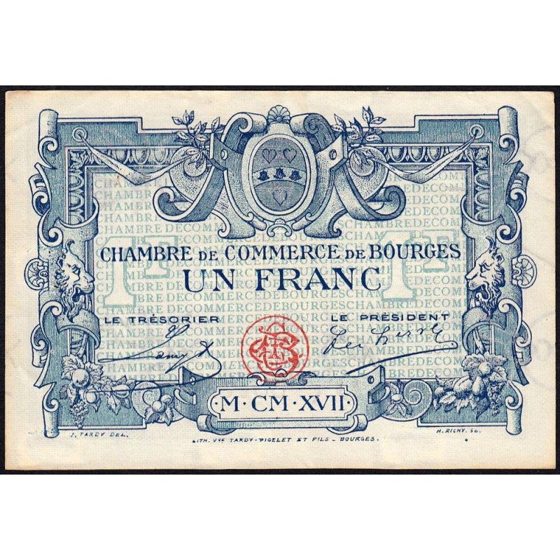 Bourges - Pirot 32-9 - Série D - 1 franc - 1917 - Etat : SUP
