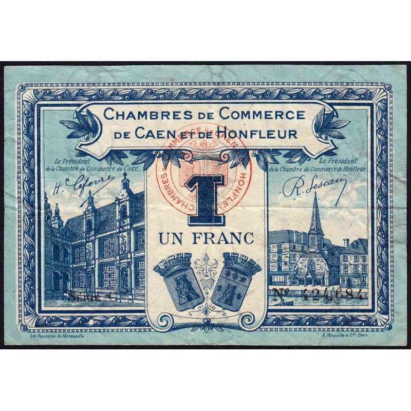 Caen & Honfleur - Pirot 34-18 - 1 franc - Série C - 1920 - Etat : TB+