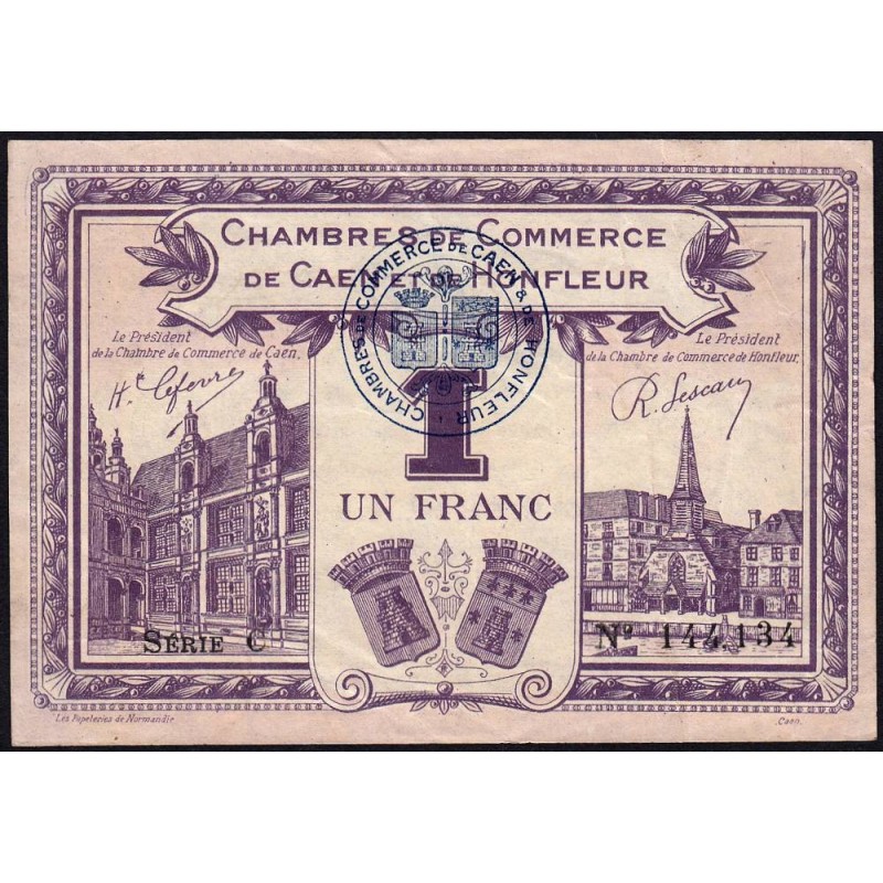 Caen & Honfleur - Pirot 34-22 - 1 franc - Série X - 1920 - Etat : TTB