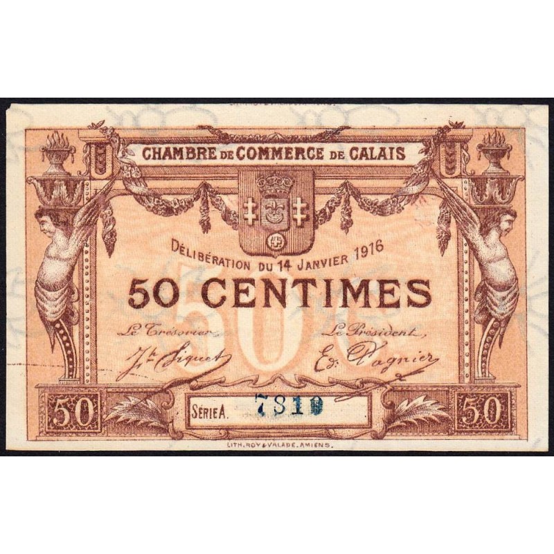 Calais - Pirot 36-28 - 50 centimes - Série A - 14/01/1916 (1917) - Etat : SPL
