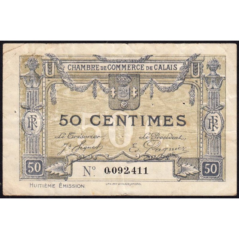 Calais - Pirot 36-42 - 50 centimes - 8e émission (1920) - Etat : TB