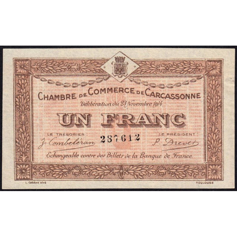 Carcassonne - Pirot 38-6 - 1 franc - 1914 - Etat : TTB+