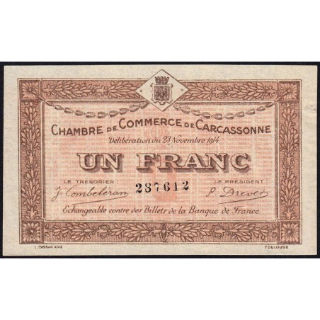 Carcassonne - Pirot 38-6 - 1 franc - 1914 - Etat : TTB+