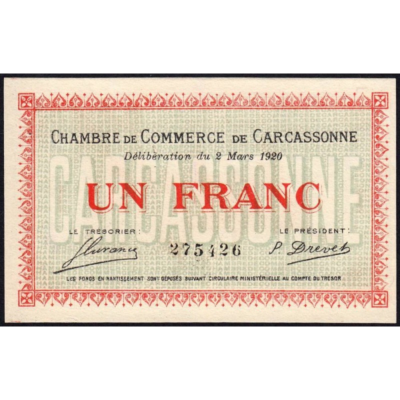 Carcassonne - Pirot 38-17 - 1 franc - 1920 - Etat : SPL