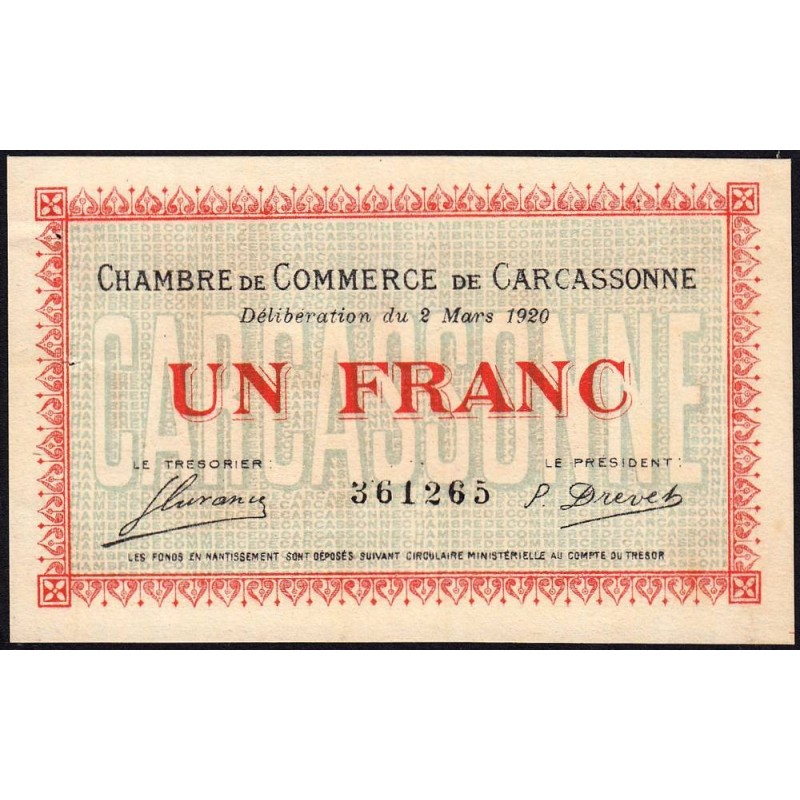 Carcassonne - Pirot 38-17 - 1 franc - 1920 - Etat : SUP+