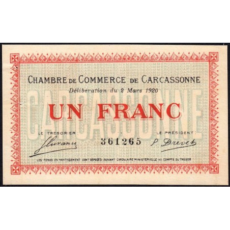 Carcassonne - Pirot 38-17 - 1 franc - 1920 - Etat : SUP+