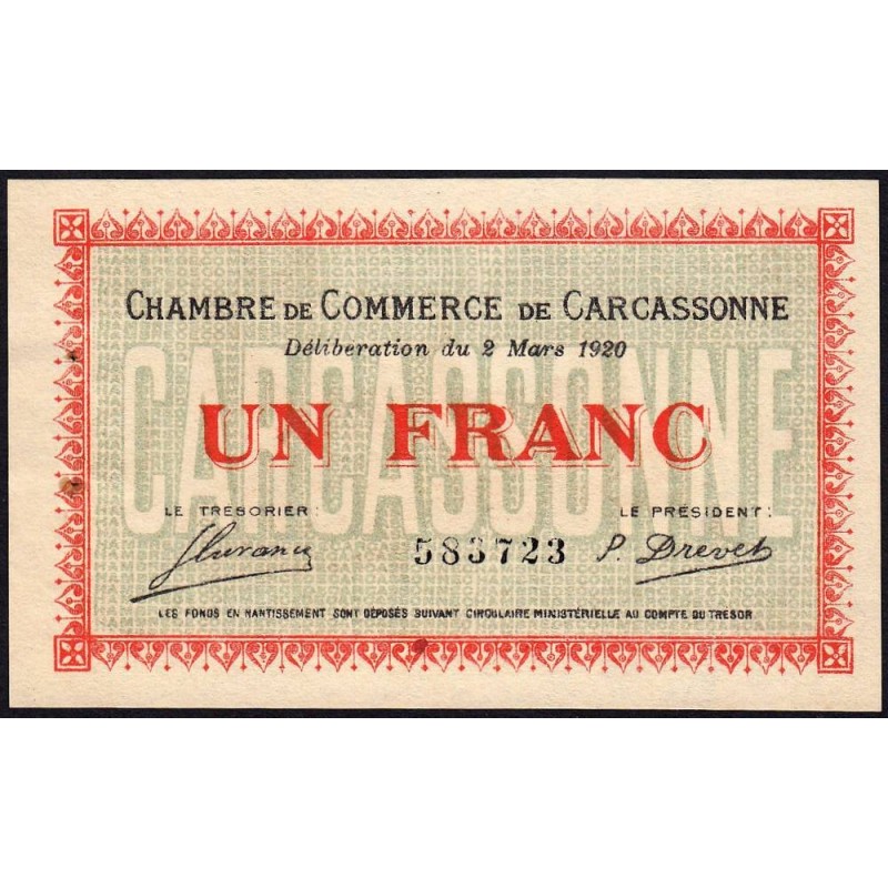 Carcassonne - Pirot 38-17v - 1 franc - 1920 - Etat : SUP+