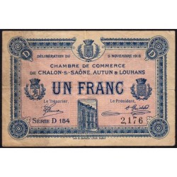 Chalon-sur-Saône, Autun, Louhans - Pirot 42-18 - 1 franc - Série D 154 - 05/11/1918 - Etat : TB-
