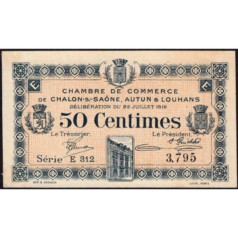 Chalon-sur-Saône, Autun, Louhans - Pirot 42-20 - 50 centimes - Série E 312 - 22/07/1919 - Etat : SUP