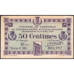 Chalon-sur-Saône, Autun, Louhans - Pirot 42-24 - 50 centimes - Série F 381 - 08/04/1920 - Etat : TTB