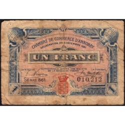 Annonay - Pirot 11-22 - 1 franc - Série 561 - 15/12/1921 - Etat : B