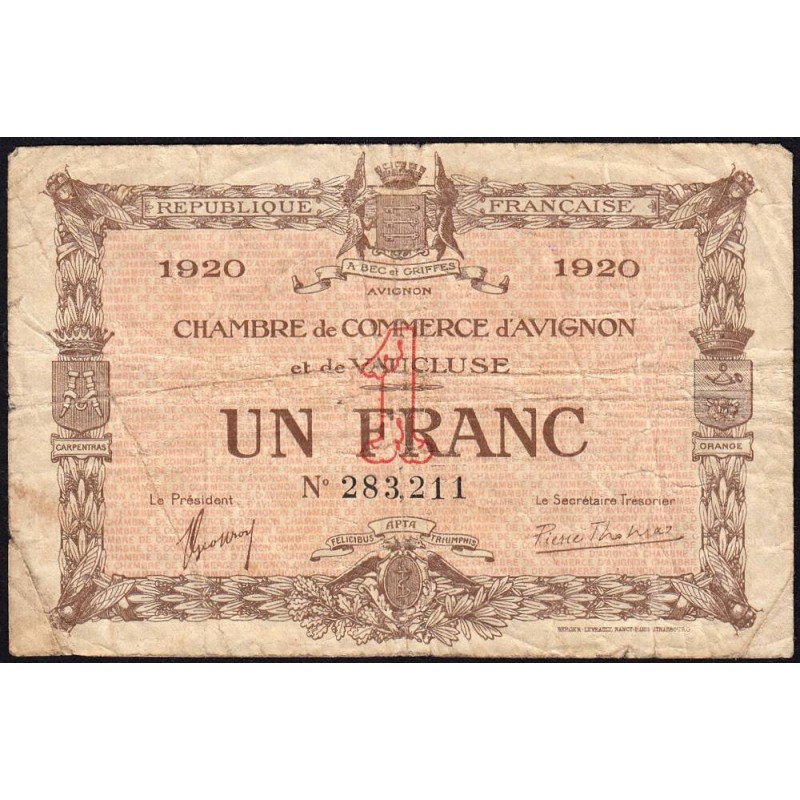 Avignon - Pirot 18-24 - 1 franc - 1920 - Etat : B