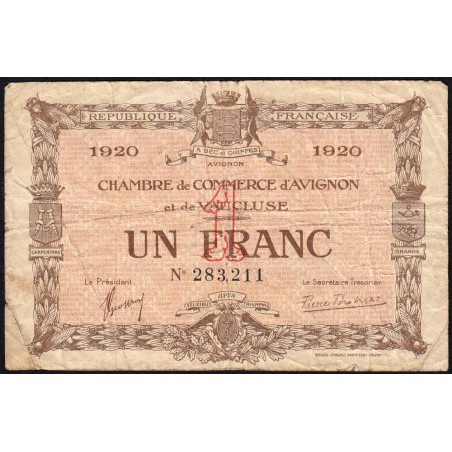 Avignon - Pirot 18-24 - 1 franc - 1920 - Etat : B