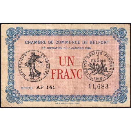 Belfort - Pirot 23-24 - 1 franc - Série AP 141 - 06/01/1916 - Etat : TB-