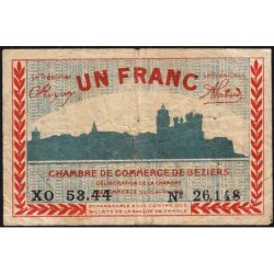 Béziers - Pirot 27-30 - 1 franc - Série XO 53.44 - 13/04/1920 - Etat : TB-