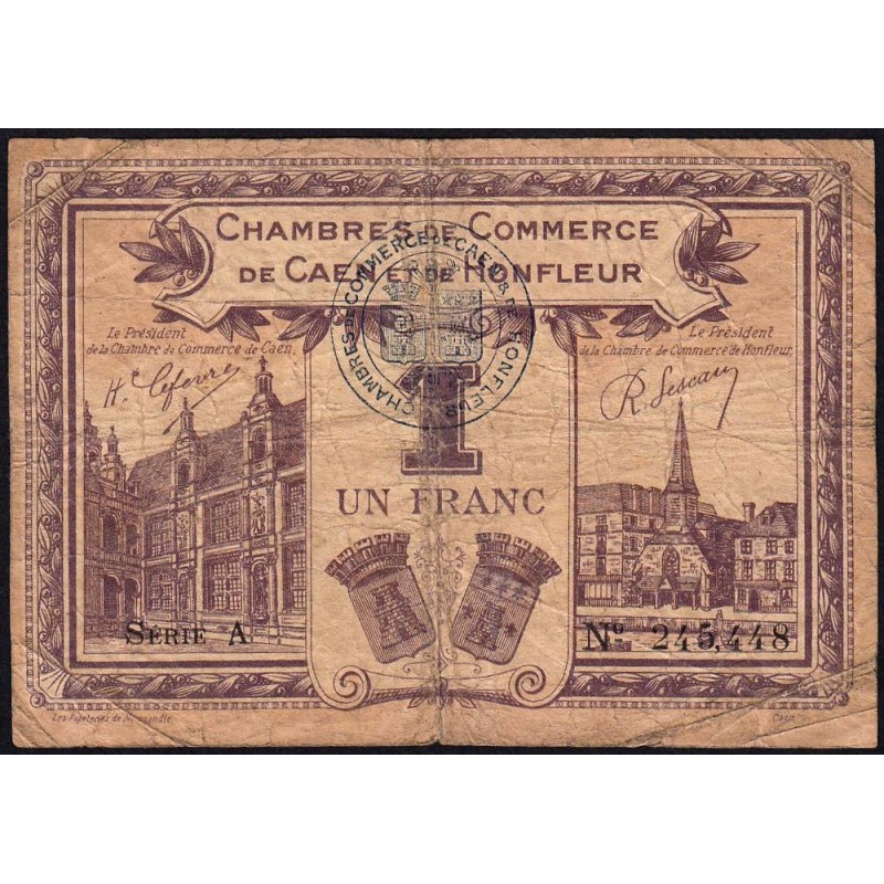 Caen & Honfleur - Pirot 34-22 - 1 franc - Série A - 1920 - Etat : B