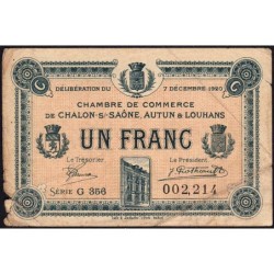 Chalon-sur-Saône, Autun, Louhans - Pirot 42-30 - 1 franc - Série G 356 - 07/12/1920 - Etat : B