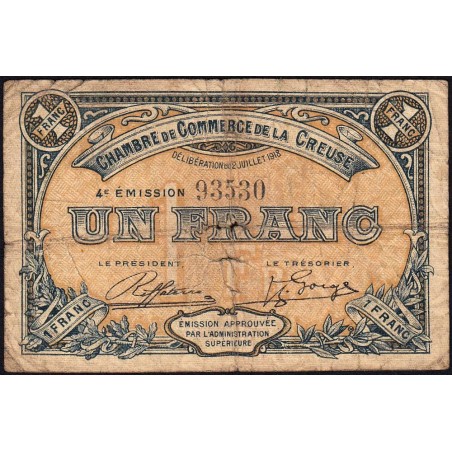 Guéret - Creuse - Pirot 64-17 - 1 franc - Sans série - 4e émission - 02/07/1918 - Etat : B