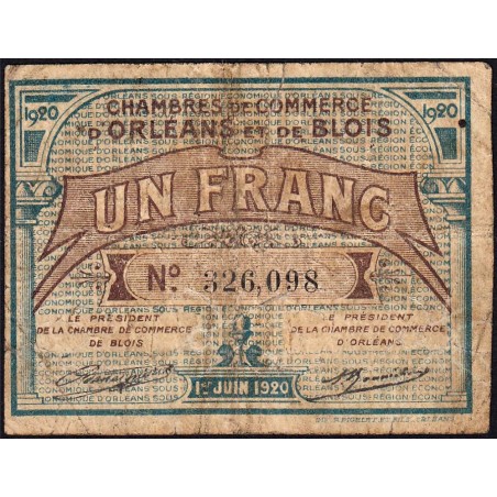 Orléans et Blois - Pirot 96-3 - 1 franc - 01/06/1920 - Etat : B