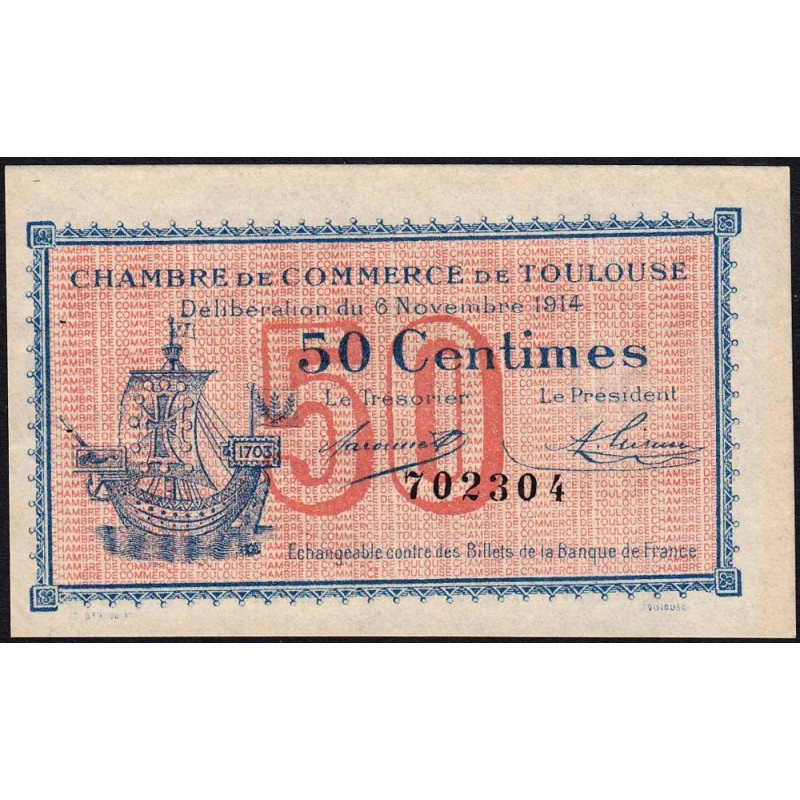 Toulouse - Pirot 122-1 - 50 centimes - Sans série - 06/11/1914 - Etat : SPL